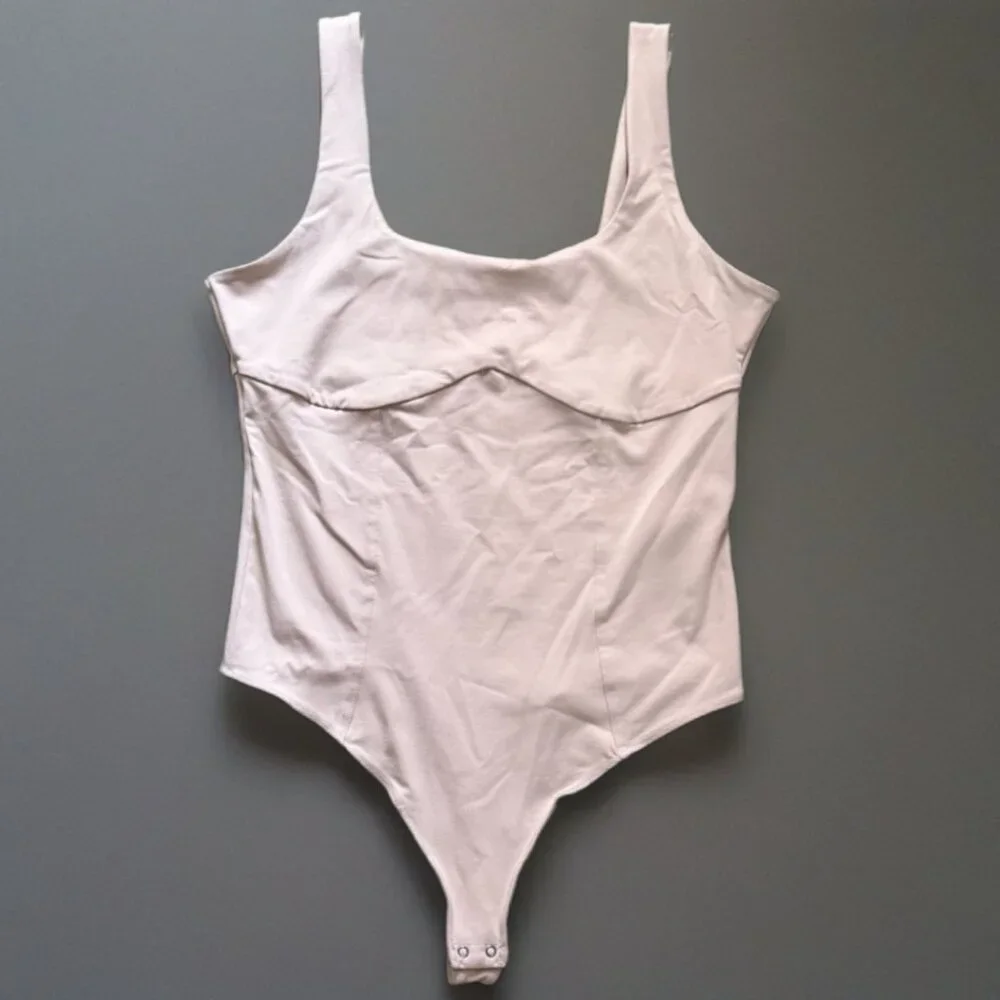 Abercrombie Soft Nude Corset Bodysuit Square Neck Shapewear Top L - Picture 2 of 8